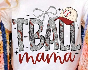 T-Ball Mama Png, Diseño de sublimación para mamá de béisbol, Archivo de camiseta con estampado de leopardo para el día del partido, Regalos para el Día de la Madre, Descarga digital, Clip art de lazo brillante