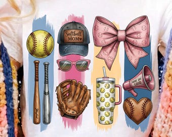 PNG de mamá de softbol, diseño de camiseta para mamá de día de partido, PNG de sublimación de softbol con lazo femenino, gráfico de mamá deportista, descarga digital de camiseta para el Día de la Madre