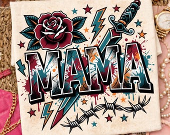 Estilo tatuaje Mamá PNG, Diseño de camiseta Mamá atrevida, Gráfico de sublimación Mamá rockera, Camiseta Mamá tatuaje para el Día de la Madre PNG, Mamá punk digital