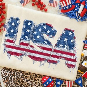 USA Chenille Patch PNG, Distressed Denim Stars, Spitzenapplikation, Vaterländisches Sublimationsdesign (Digitaler Download)