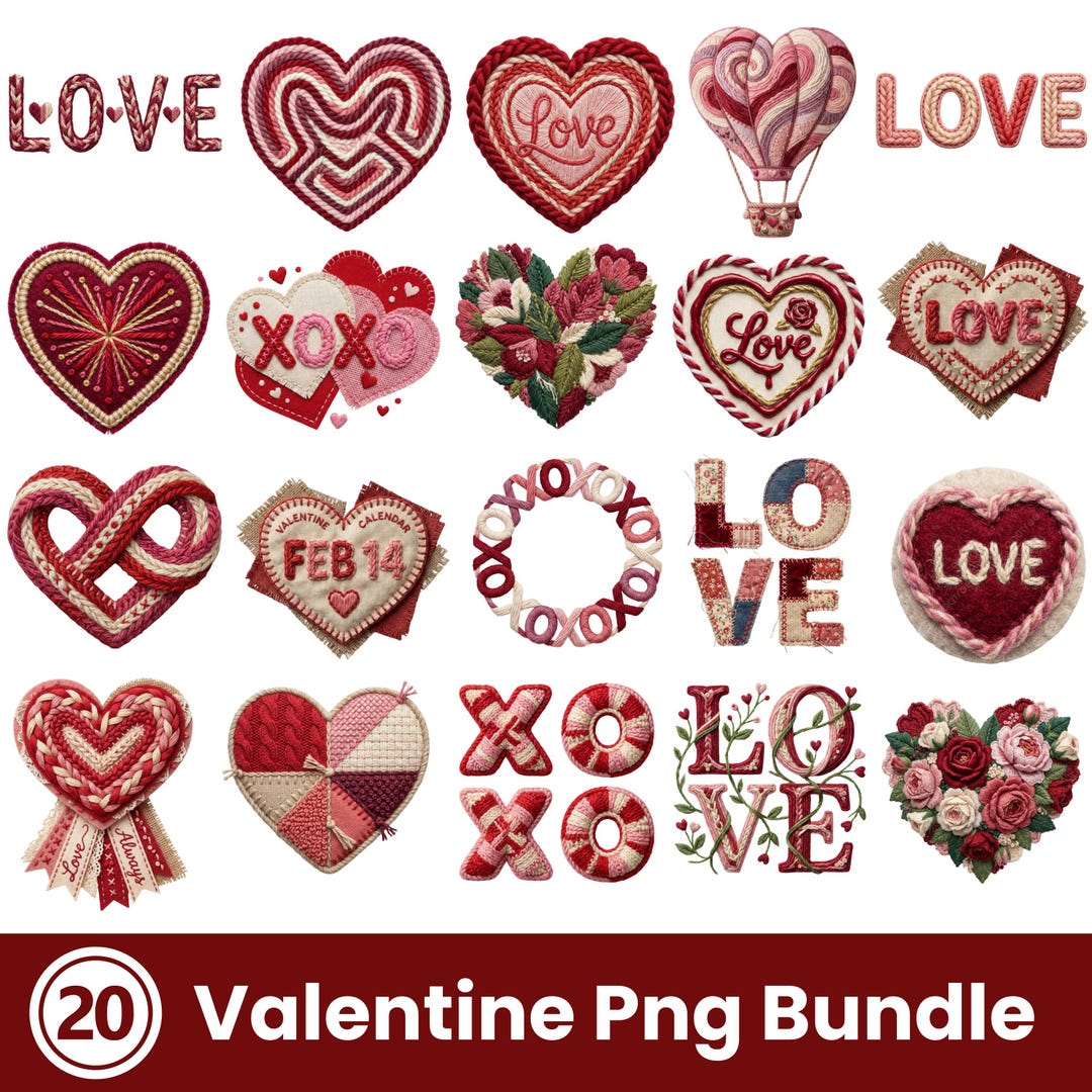 Valentines Day PNG Bundle Faux Yarn Latch Hook Yarn Bow Coquette ...