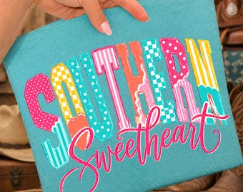 Southern Sweetheart PNG, Preppy Varsity Sublimation Design, Coquette Southern Girl Shirt, Colorful Digital Download