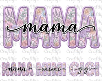 Floral Mama PNG, Pastel Flower Typography, Mother's Day Gift (Digital Download)