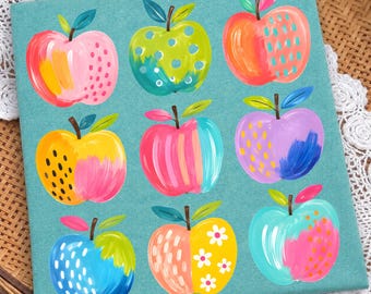 Preppy Apple PNG, Clipart Jabłka Nauczyciela, Ręcznie Malowane Jabłko PNG, Powrót do Szkoły PNG, Kolorowy Wzór Jabłka, Koszulka Nauczyciela PNG, Szkoła PNG