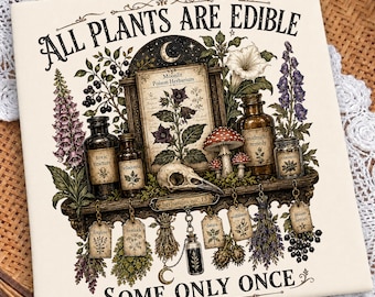Wszystkie rośliny są jadalne, niektóre tylko raz PNG, Trujący gotycki botaniczny PNG, Czarownicowa botaniczna koszulka Cottagecore Goth, Pobierz starą aptekę