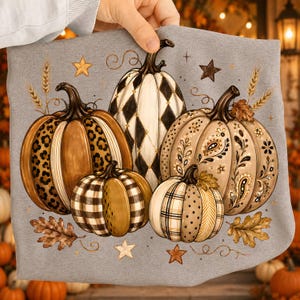 Herfstpompoen PNG, luipaardprint met stippen, trendy herfstdesign, boho patchwork pompoen sublimatie, digitale download voor Thanksgiving