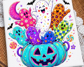Preppy Stay Spooky PNG, Colorful Ghost Pumpkin Halloween Design, Coquette Leopard Ghosts, Cute Fall Shirt Sublimation, Trendy Boutique PNG