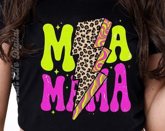 PNG de Mamá Retro, Diseño de Sublimación para Mamá Moderna, Gráfico de Camiseta de Mamá con Estampado de Leopardo Neón, Descarga Digital para el Día de la Madre, Diseño de Camiseta de Mamá Preppy