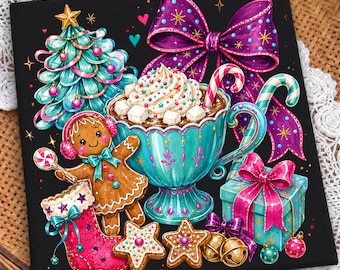 Preppy Christmas Doodles Png, Merry Christmas Collage Sublimation, Gingerbread Cocoa Shirt, Holiday Joy Png, Cute Coquette Christmas PNG