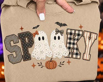 Spooky Ghost PNG, Gingham Halloween Sublimation Design, Lace Ghost Shirt Graphic, Coquette Bow Pumpkin, Vintage Halloween Digital Download