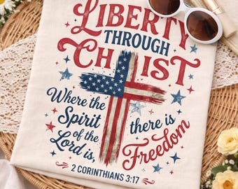 Patriotic Christian PNG, Liberty Through Christ Cross, Vintage American Flag (Digital Download)