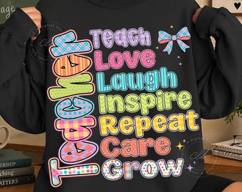 Enseñar, amar, inspirar PNG, diseño retro para profesor cristiano (descarga digital)