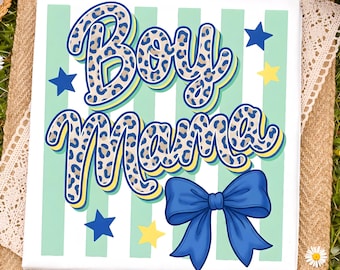 Blue Leopard Boy Mama PNG, Trendy Coquette Mom Design (Digital Download)