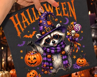 Halloween Raccoon PNG, Funny Raccoon Shirt Design, Witch Hat Raccoon Sublimation, Pumpkin Halloween PNG, Spooky Season Autumn Png