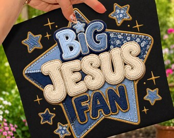 Big Jesus Fan PNG, Christian Sublimation Design, Denim Star Chenille Patch, Jesus Shirt PNG, Faith Digital Download