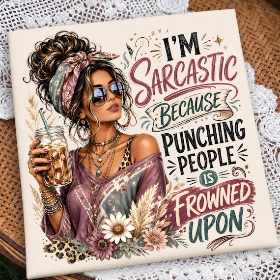 Sarcastic Woman PNG, Funny Sarcasm Sublimation Design, Messy Bun Iced Coffee Graphic, Leopard Print Attitude PNG, Coffee Girl Shirt Design