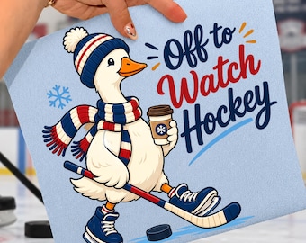 Oca da hockey PNG, design per maglietta da hockey "Andiamo a vedere", divertente sublimazione PNG per sport invernali, download DTF hockey rosso bianco blu