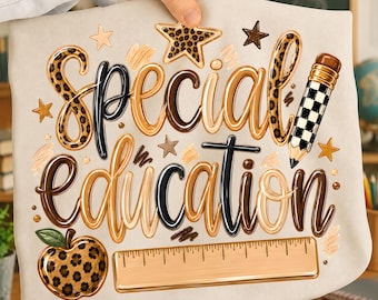 Nauczyciel edukacji specjalnej PNG, Kolorowy projekt cytatu nauczyciela, Grafika na koszulce nauczyciela, Linijka w kształcie ołówka w panterkę, Projekt powrotu do szkoły