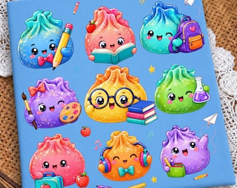 Szkoła z brokatowym pierożkiem PNG, uroczy kawaii clipart z powrotem do szkoły, projekt pierożka urodzinowego, koszulka dziecięca PNG, sublimacja nauczyciela i ucznia