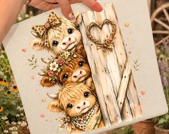 Design per sublimazione di mucca delle Highlands, mucca che sbircia PNG, maglietta divertente con mucca western PNG, San Valentino femminile, San Valentino PNG, boutique country PNG