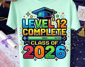 Diseño de camiseta para la graduación de jugador de nivel 12, promoción de 2026 (descarga digital)
