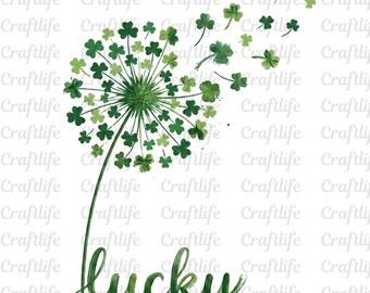 Lucky Shamrock Dandelion PNG, Brushstroke Clover Graphic (Digital Download)