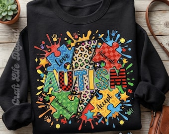 Diseño PNG de mamá con autismo, rayo de leopardo, piezas de rompecabezas, diseño de sublimación de concientización (PNG)