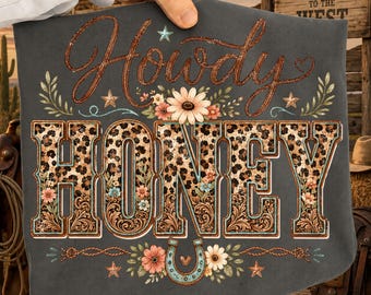 Howdy Honey Png, Western Leopard Png, Leopard Print Varsity Letter Png, Southern Mama Png, Trendy Western Honey Png, Horseshoe Rodeo DTF