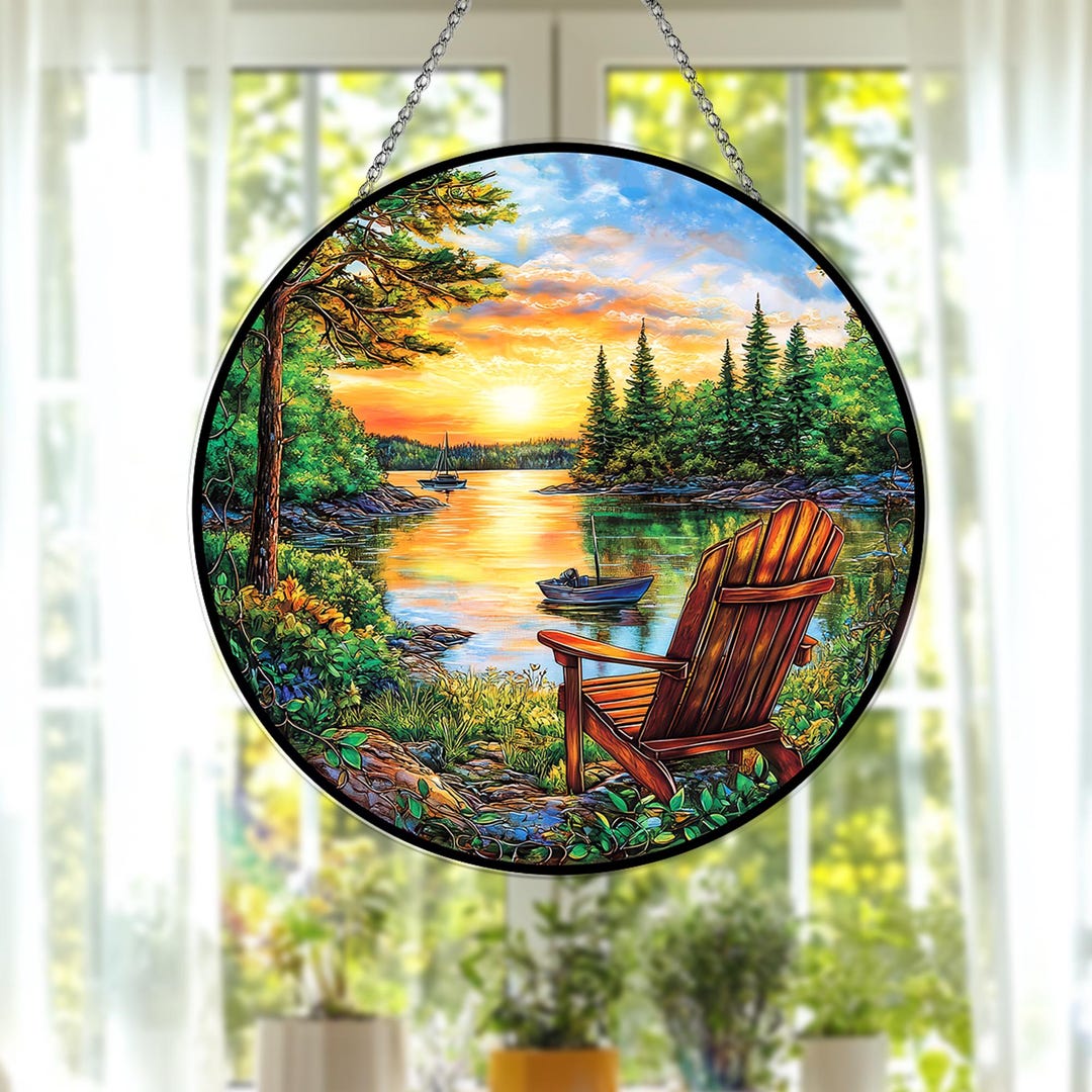Lake Dock Sunset Stained Glass Suncatcher Lakehouse Decor Window ...