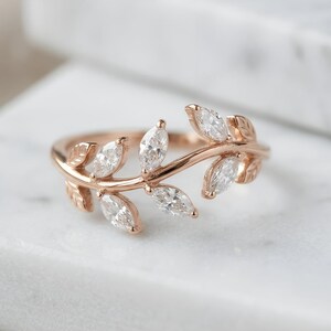 Moissanite Stackable Ring 925 Sterling Silver, Thin Leaf Design Layering Band for Women, Minimal Jewelry Gift For Her