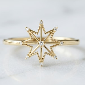 Whimsical Star Moissanite Ring in 925 Sterling Silver, Fairy Tale Gem Ring Unique Birthday Gift for Her