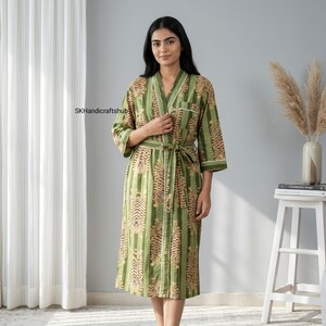Kimono de algodão indiano feito à mão, roupão feminino para usar em casa, roupão de dormir, roupa de dormir, ideal para damas de honra, roupão de banho de verão, presente perfeito para ela.