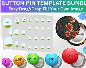 Pacchetto di modelli di spille con pulsante / Modello di badge con pulsante Canva modificabile / Spilla con pulsante SVG / Spilla con pulsante con sublimazione / Design con trascinamento della selezione