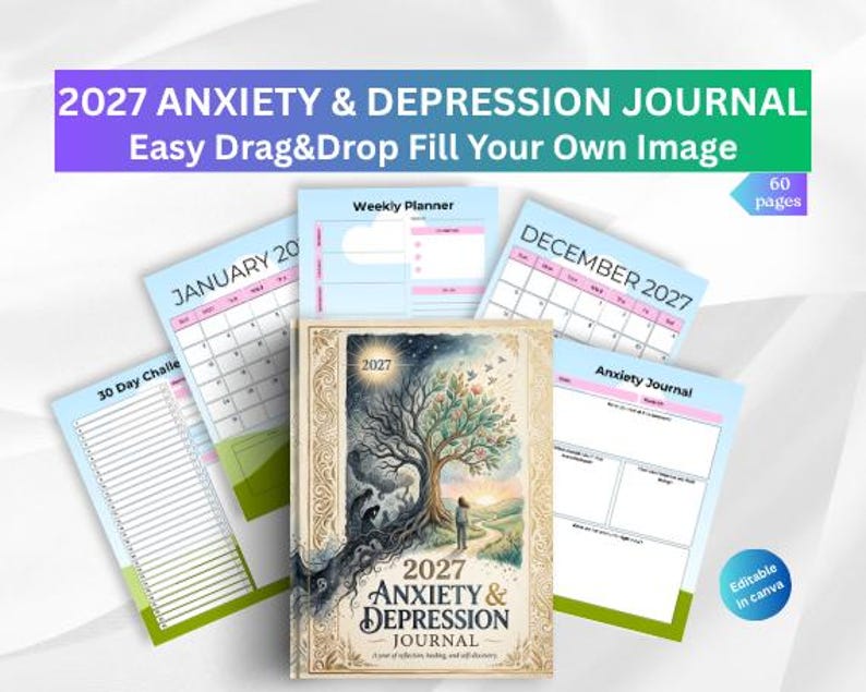 2027 Anxiety & Depression Journal Template, Editable Canva Mental ...