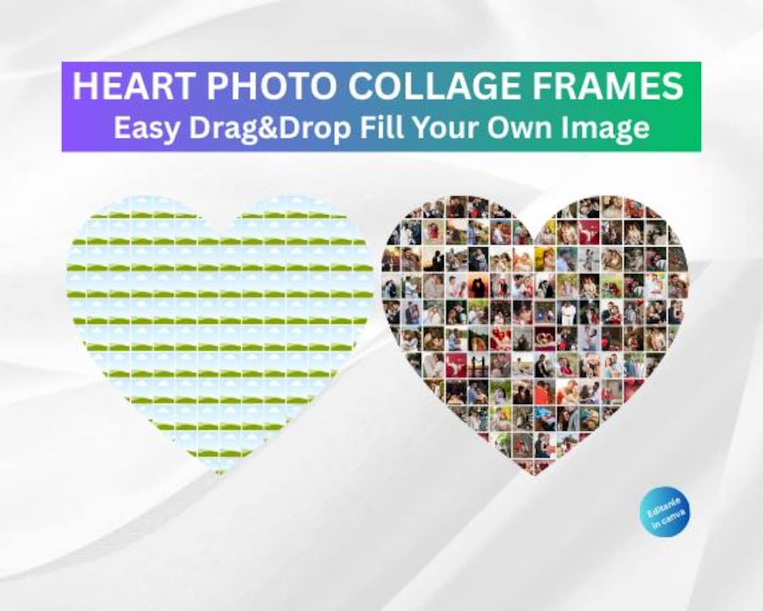 Heart Photo Collage Frame Template | Custom Love Memory Picture | Easy ...