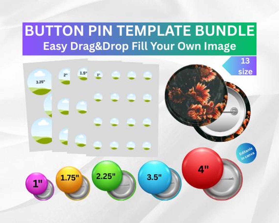 Button Pin Template Bundle | Editable Canva Button Badge Template ...