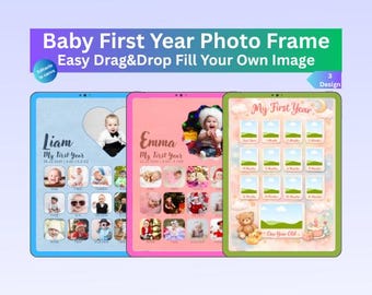 Baby First Year Photo Frame Printable | Monthly Milestone Photo Collage | Editable Digital Baby Frame | First Birthday Gift