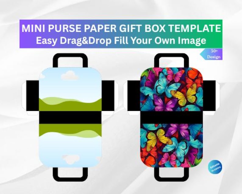 Mini Purse Gift Box Template Canva, Printable Favor Box, DIY Paper Bag ...