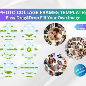 Round Photo Collage Canva Templates | 10 Circle Layouts | Valentine's Day Couple Gift | Printable Wall Art Layout | Digital Template Set