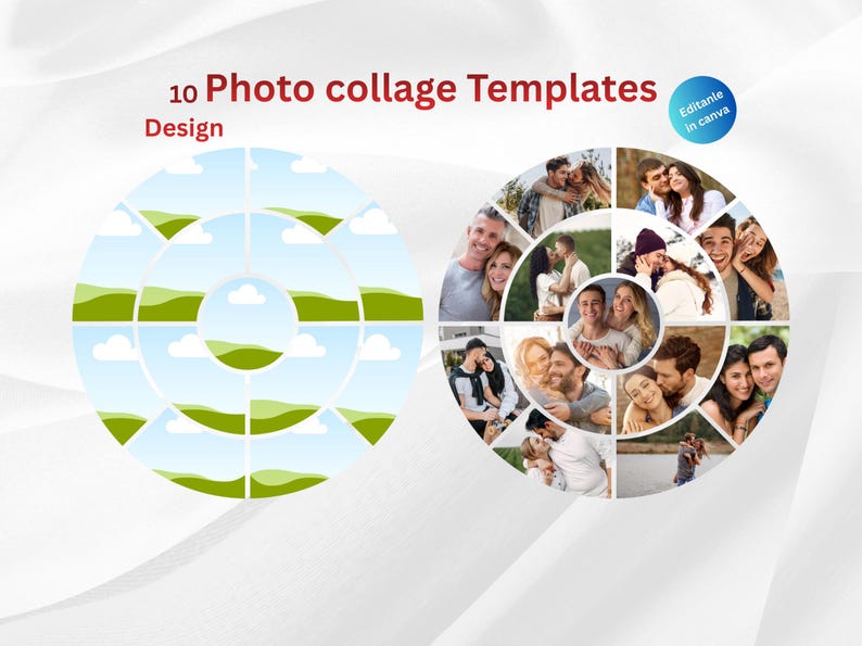 Round Collag Round Photo Collage Canva Templates | 10 Circle Layouts | Valentine's ...