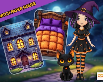 Witch Paper Doll  House, Printable Halloween Busy Book, DIY Paper Toy for Kids, Cute Halloween Craft PDF, digital product instant download