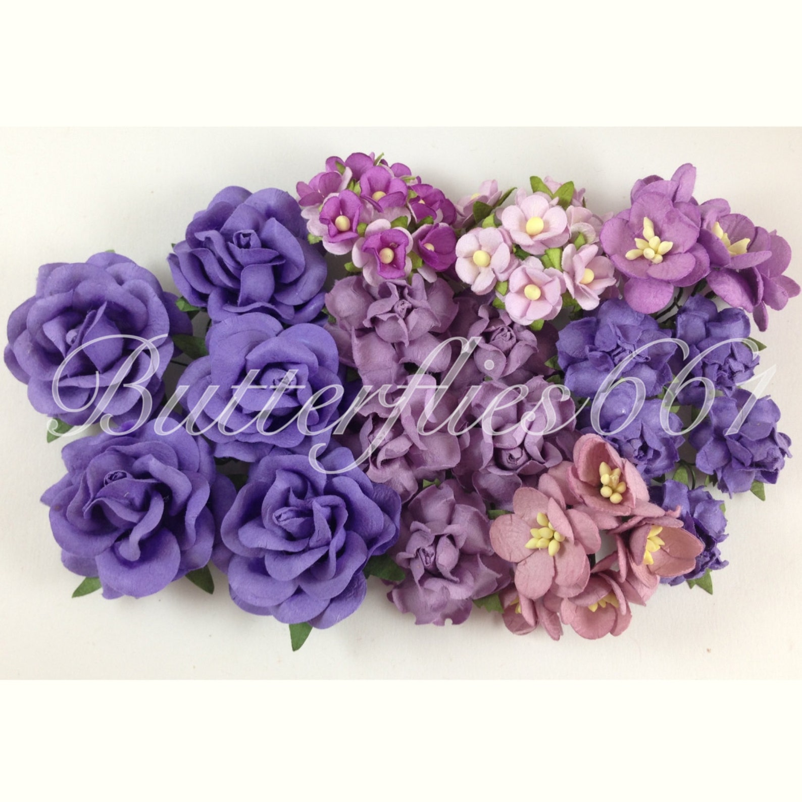 45 Handmade Mulberry Paper Flowers Mixed Sizes of Purple Etsy