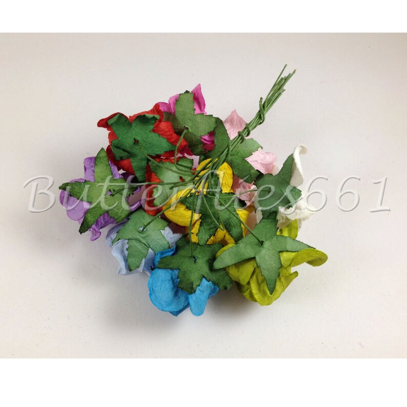 10 Handmade Mulberry Paper Flowers Mixed Sizes of Pink Curly Etsy