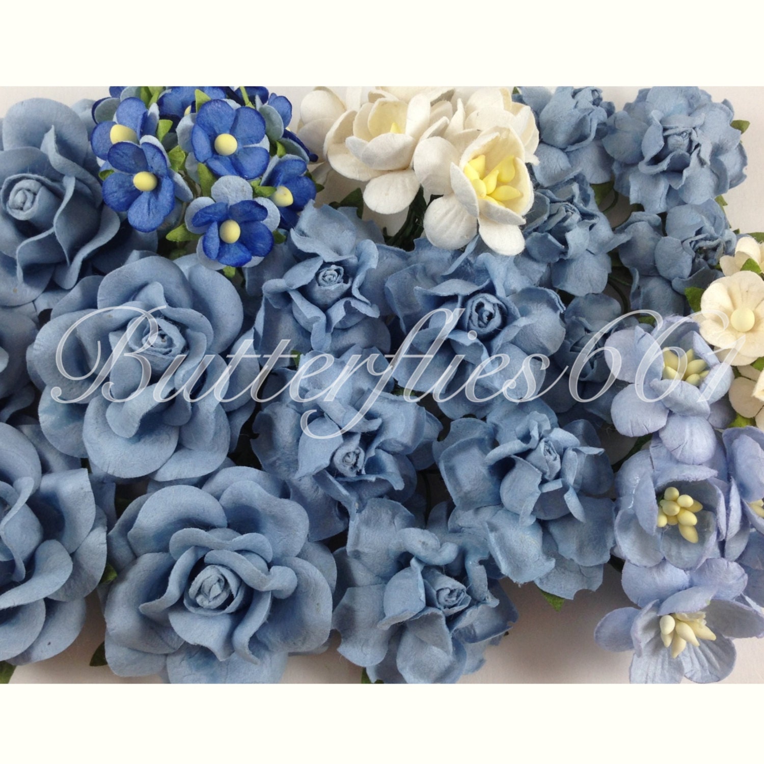 45 Handmade Mulberry Paper Flowers Mixed Sizes of Baby Blue Etsy