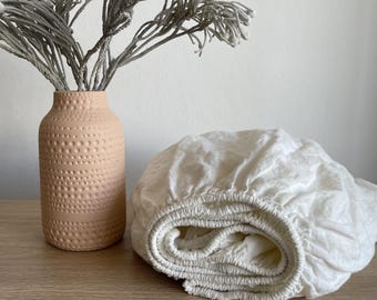 Stonewashed Linen Fitted Sheet, Natural Bedding, Custom Size