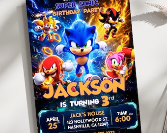 Invitación de cumpleaños de Sonic, invitación editable para fiesta de Sonic the Hedgehog, tarjeta de cumpleaños para niños, descarga instantánea, 5x7 pulgadas (digital)