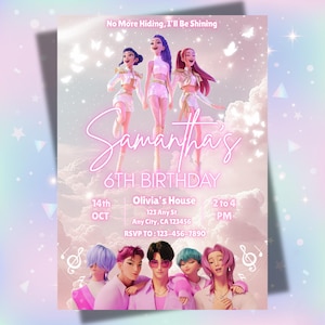 Editable KPop Demon Hunter Birthday Invitation Card For Girls Birthday Invite Kpop Warrior Invite Birthday Card for Kids Instant Download