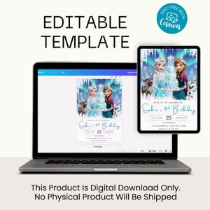 Frozen Birthday Invitation Editable Frozen Birthday Party Elsa & Anna Party Invitation Girl Frozen Birthday Invite Theme, Digital Download image 5