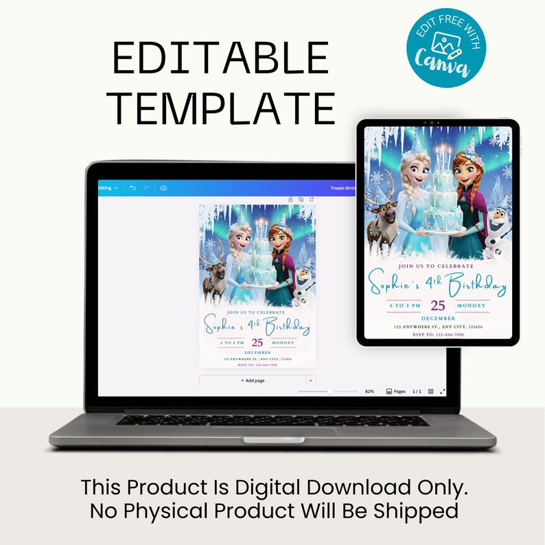 Frozen Birthday Invitation Editable Frozen Birthday Party Elsa & Anna Party Invitation Girl Frozen Birthday Invite Theme, Digital Download image 5