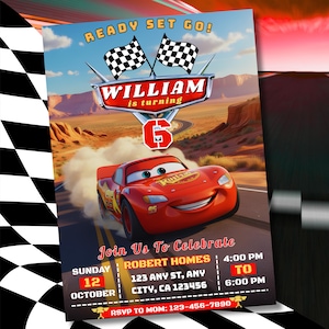 Cars Birthday Invitation, Lightning McQueen & Mater Editable Canva Template, Kids Party Invite, Digital Download